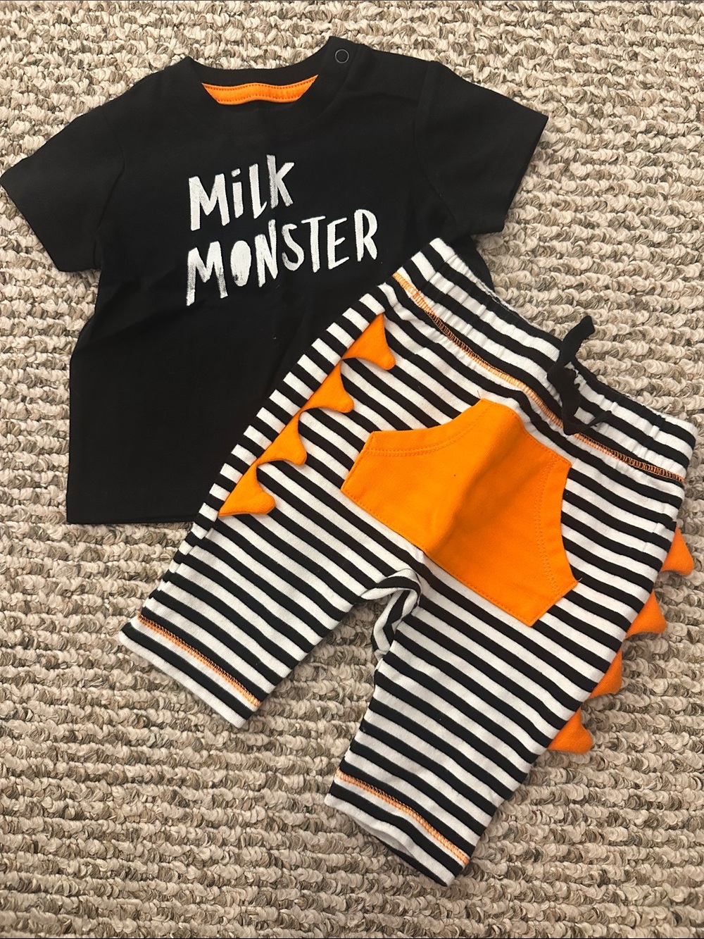 Cat & Jack Milk Monster Black & Orange Baby Outfit